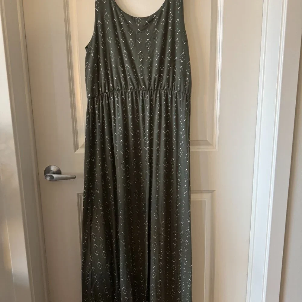 Sonoma Olive Green Boho Maxi Summer Dress XL Sleeveless Casual - Picture 2 of 3